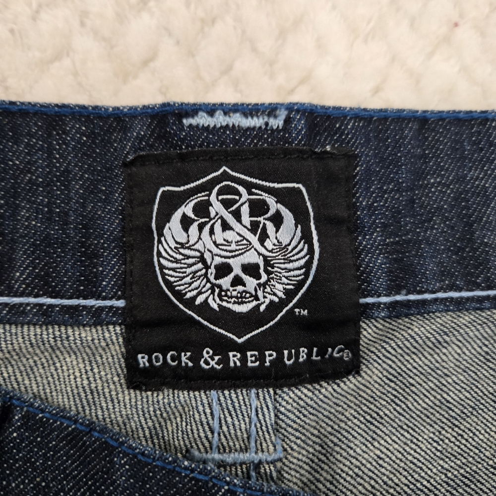 Rock & Republic Taylor Jeans Mens 34 Dark Wash Bootcut Embroidered Flap Pocket - Picture 7 of 13